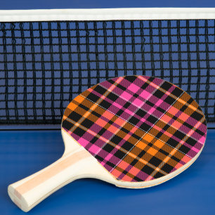 Raquette De Ping Pong Conception à carreaux tartan noir rose orange