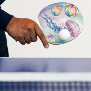 Raquette De Ping Pong Conception aquarelle de méduse arc-en-ciel fantais