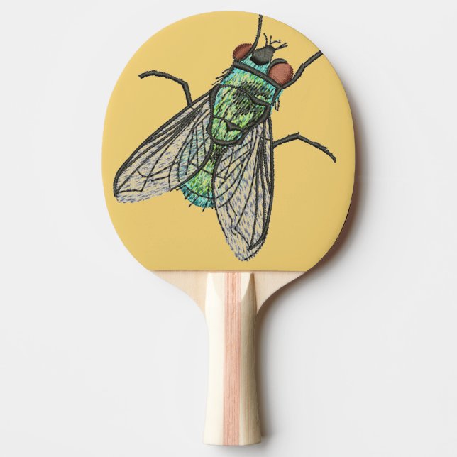 Raquette De Ping Pong Conception de broderie de machine de mouche verte  (Devant)