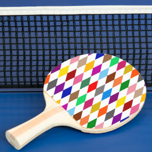 Raquette De Ping Pong Conception de diamants arlequin colorés blanc