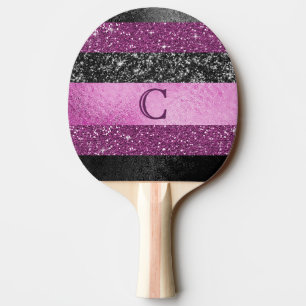 Raquette De Ping Pong Conception de monogramme à rayures pailletées rose