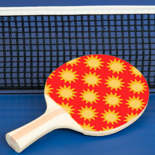 Raquette De Ping Pong Conception de motif de soleil sur fond rouge