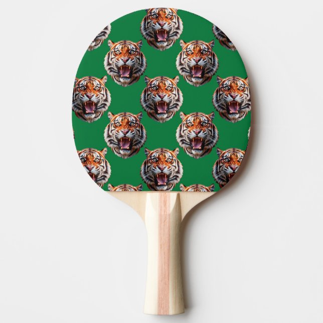 Raquette De Ping Pong Conception de motif de tête de tigre vert  (Devant)