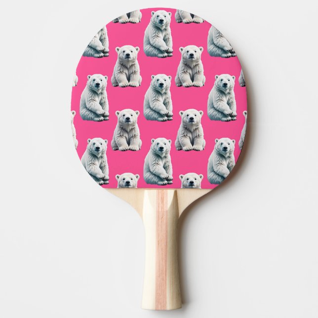 Raquette De Ping Pong Conception de motif d'ours polaire rose  (Devant)