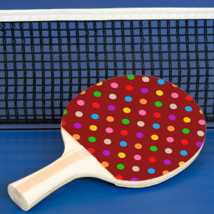 Raquette De Ping Pong Conception de points colorés arc-en-ciel rouge