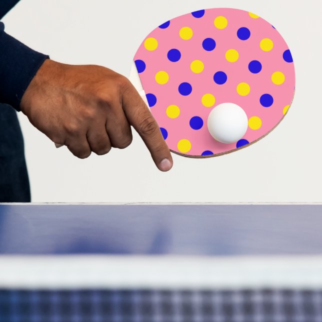 Raquette De Ping Pong Conception de points polka rose bleu jaune  (Insitu)