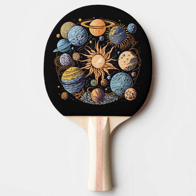 Raquette De Ping Pong Conception graphique du système solaire (Devant)