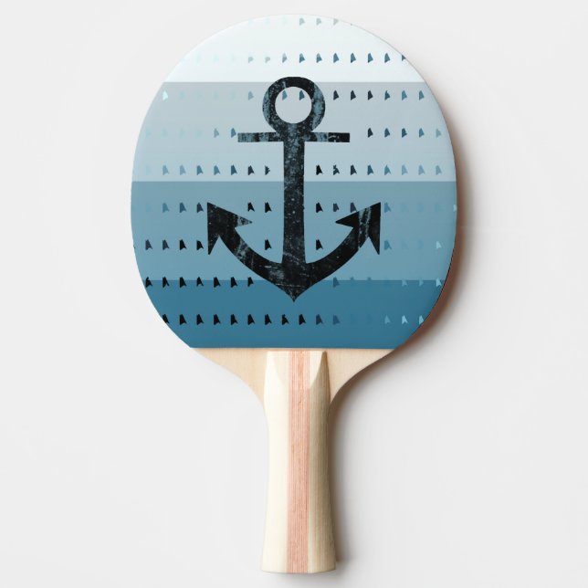 Raquette De Ping Pong Conception nautique de motif d'Ancre bleue (Devant)