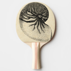 Raquette De Ping Pong Conque noire et blanche vintage Shell