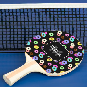Raquette De Ping Pong Cool amusant beignets colorés motif noir Monogramm