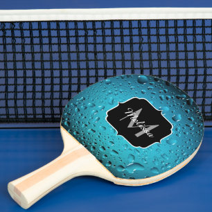 Raquette De Ping Pong Cool élégant Bleu gouttes d'eau Monogramme