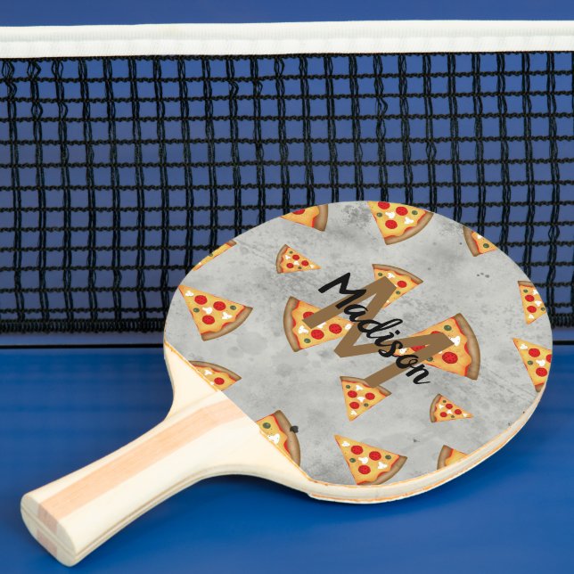 Raquette De Ping Pong Cool pizza tranches vintage gris motif Monogramme (Insitu)