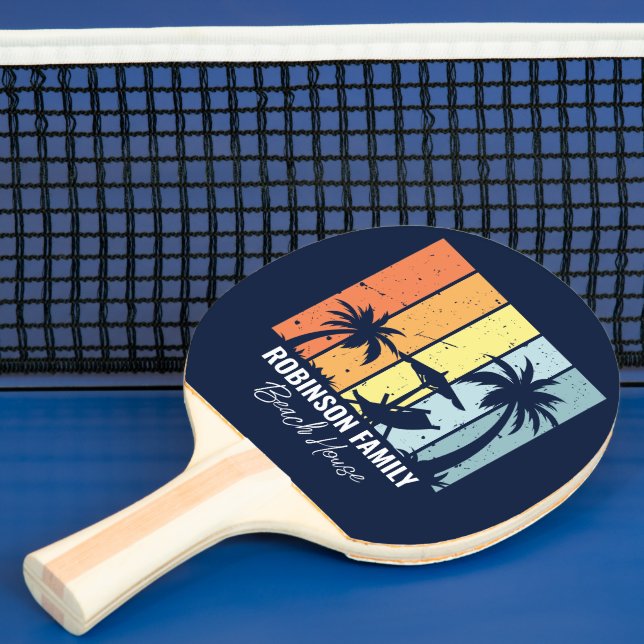 Raquette De Ping Pong Cool Retro Beach House Custom Navy Blue (Insitu)