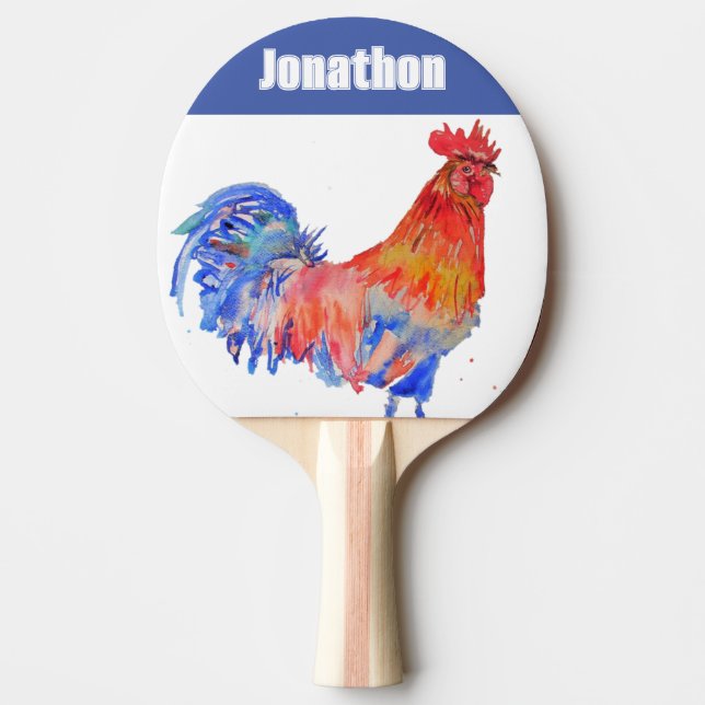 Raquette De Ping Pong Coq Poulet Oiseaux Garçons Nom Bleu Rouge (Devant)