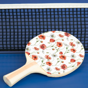 Raquette De Ping Pong Coquelicots et fleurs sauvages blanches de prairie