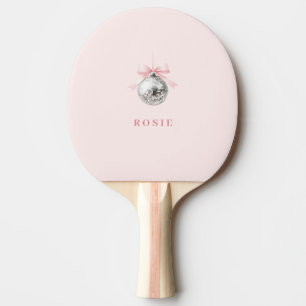 Raquette De Ping Pong Coquette personnalisée Disco Ball rose ruban