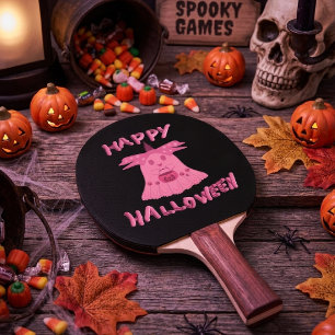 Raquette De Ping Pong Coquette Rose Fantôme Joyeux Halloween Art Numériq