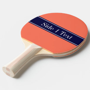 Raquette De Ping Pong Corail solide, Marine Blue Ribbon Nom Monogramme