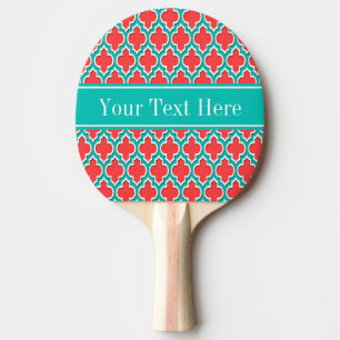 Raquette De Ping Pong Coral Red, Teal Moroccan #4DS Teal Name monogram