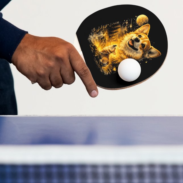 Raquette De Ping Pong Corgi drôle hurlant à la Lune (Insitu)