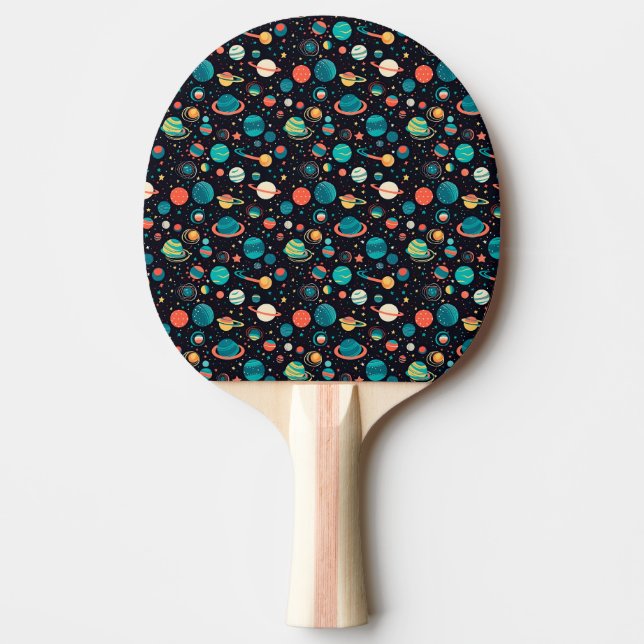 Raquette De Ping Pong Cosmic Pattern Planets and Stars (Devant)