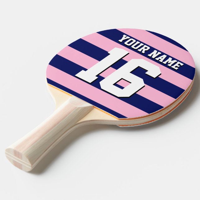Raquette De Ping Pong Cot Candy Pink Navy Blue Team Jersey Preppy Stripe (Devant Angle)