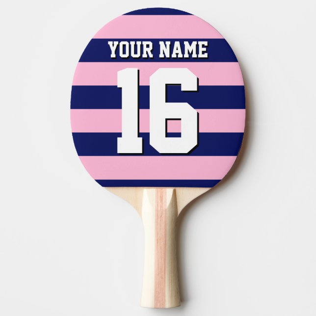 Raquette De Ping Pong Cot Candy Pink Navy Blue Team Jersey Preppy Stripe (Devant)