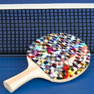 Raquette De Ping Pong Coton à carreaux torsadé sous des taches colorées,