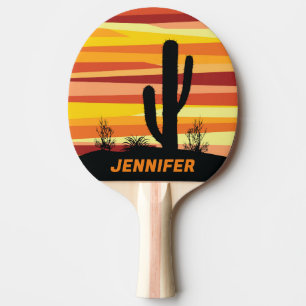 Raquette De Ping Pong Coucher de soleil géométrique dans le désert