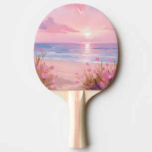Raquette De Ping Pong Coucher de soleil pastel sur la plage avec une tou
