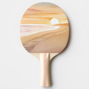 Raquette De Ping Pong Coucher de soleil sur la plage aquarelle Belle m
