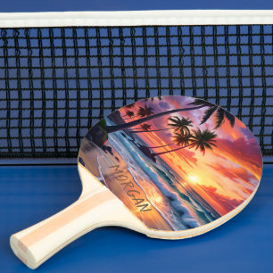 Raquette De Ping Pong Coucher de soleil sur la plage tropicale personnal