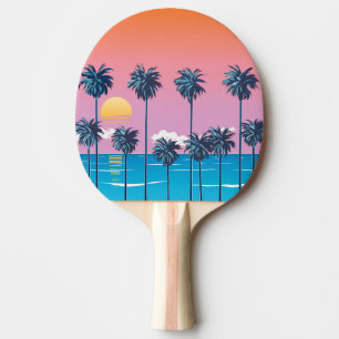 Raquette De Ping Pong Coucher de soleil tropical : Illustration de plage