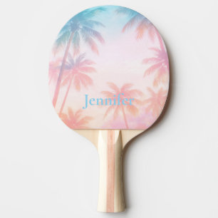 Raquette De Ping Pong Coucher de soleil vintage sur la plage Palmiers Pa