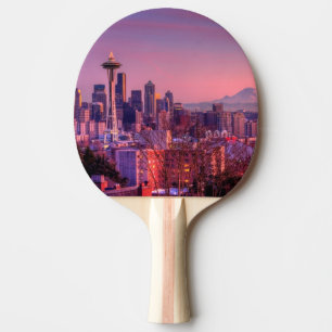 Raquette De Ping Pong Coucher du soleil derrière l'horizon de Seattle d