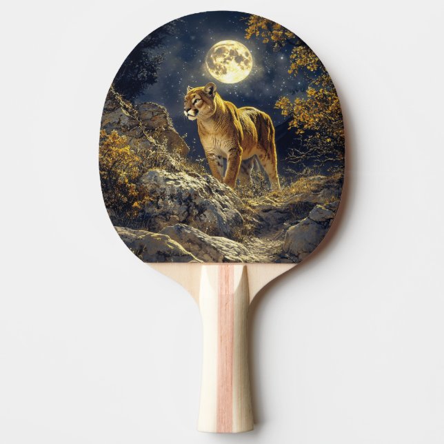 Raquette De Ping Pong Cougar in the Moonlight Wildlife Art (Devant)