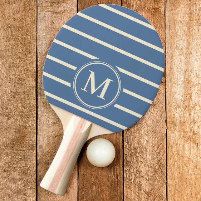 Raquette De Ping Pong Couleur bleu de Capri rayé Monogramme (Créateur téléchargé)