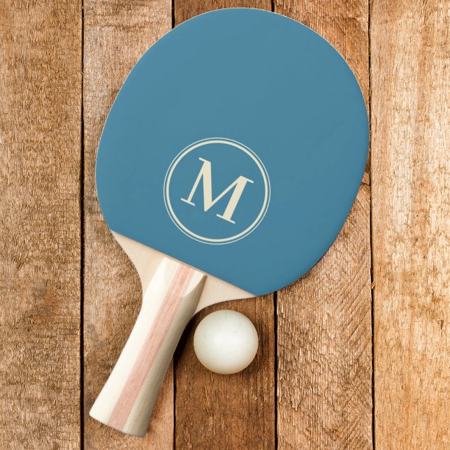 Raquette De Ping Pong Couleur d'eau profonde monogramme solide (Créateur téléchargé)