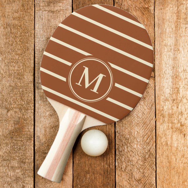 Raquette De Ping Pong Couleur Désert Soleil Rayé Monogramme (Créateur téléchargé)