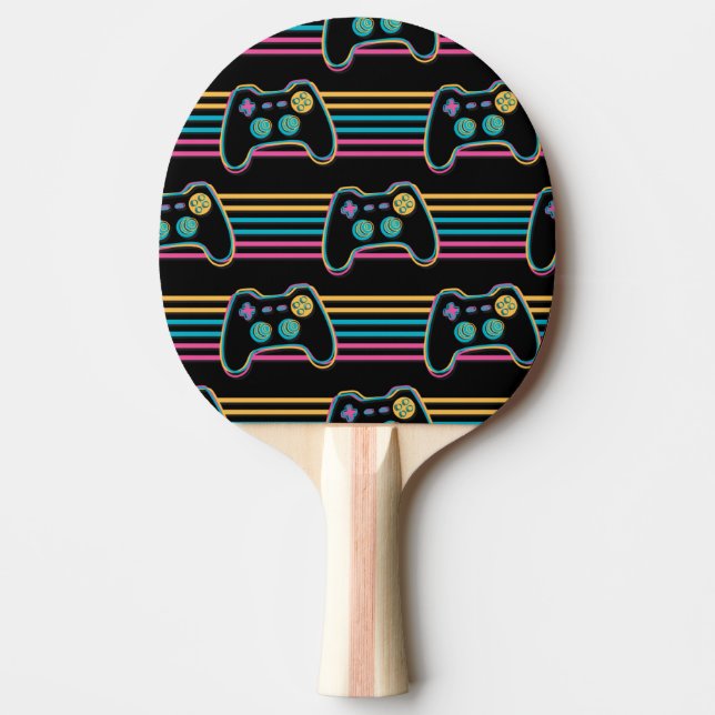 Raquette De Ping Pong Couleurs néons de Retro Gaming Geek Gamer 80s (Devant)