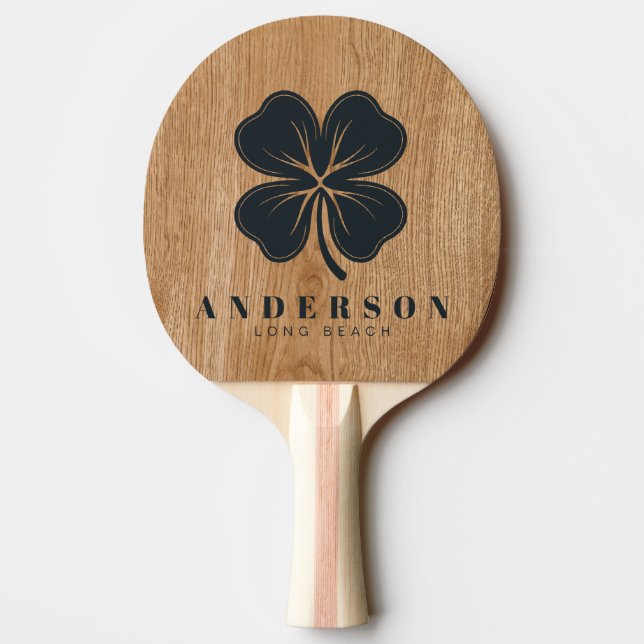 Raquette De Ping Pong Country Pine Wood Four Leaf Clover with Name (Dos)