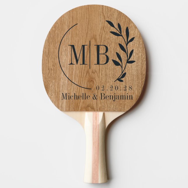 Raquette De Ping Pong Country Pine Wood Leaf Wedding Monogram (Dos)