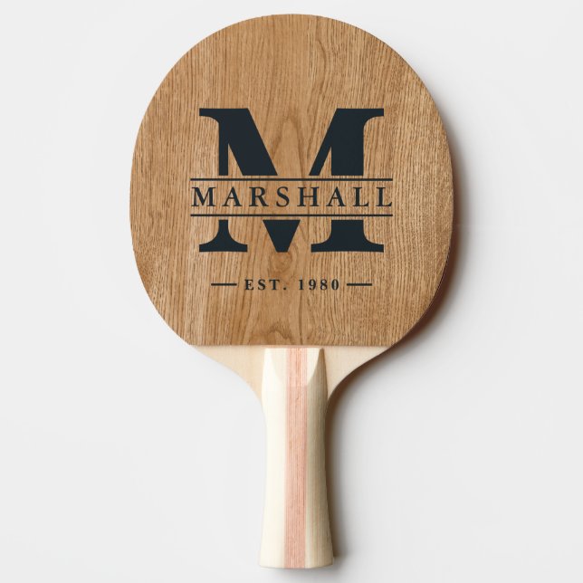Raquette De Ping Pong Country Pine Wood Monogram & Name Overlay (Dos)
