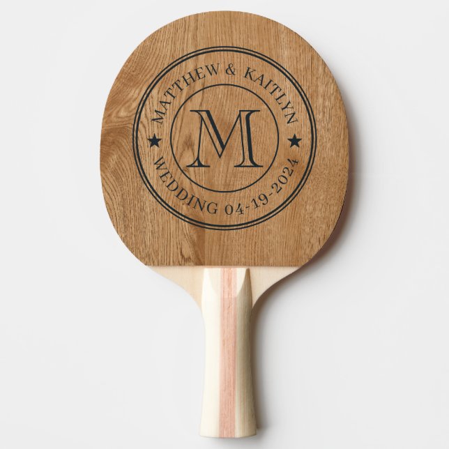 Raquette De Ping Pong Country Pine Wood Wedding Monogram Star (Devant)