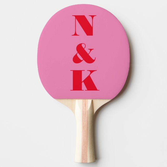 Raquette De Ping Pong Couple moderne en gras Monogramme rose rouge perso (Devant)
