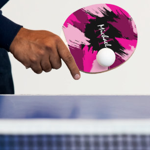Raquette De Ping Pong Coups de pinceau nuances de rose chaud nom avec mo