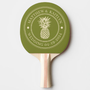 Raquette De Ping Pong Couronne de mariage ananas vert sauge & Noms