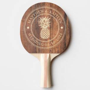 Raquette De Ping Pong Couronne de mariage et noms en bois récupéré en fo