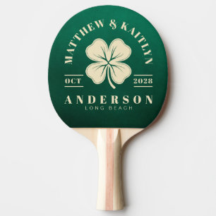 Raquette De Ping Pong Couronne de mariage trèfle irlandais vert émeraude
