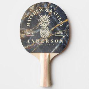 Raquette De Ping Pong Couronne de mariage Tropicale Ananas Or Marbre Noi